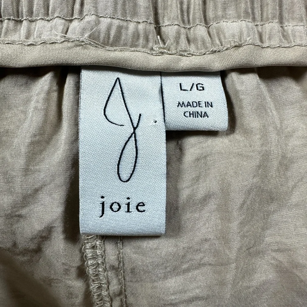 Joie Linen Blend Cargo Pants Sz LG Drawstring Beige  Cargo Pockets Elastic Waist